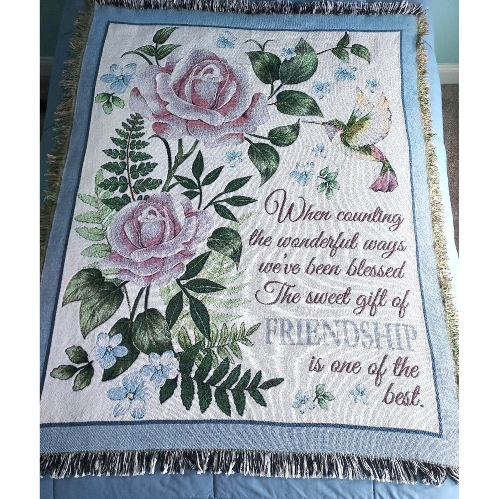 Collections Etc Friendship Sofa Throw Blanket Hummingbird Roses